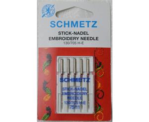 Schmetz Machine Needle EMBROIDERY Size 75 / 11 Pack of 5 Needles