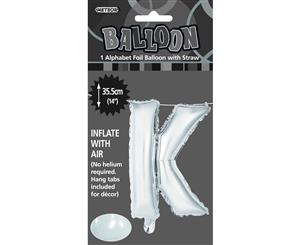 Silver K Alphabet Foil Balloon 35cm