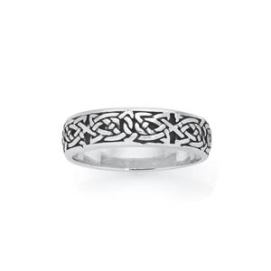 Silver Oxidised Celtic Plait Gents Ring Size W