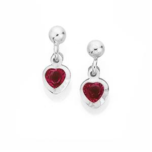 Silver Pink Crystal Heart Drop Earrings