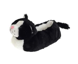 Slumberzzz Childrens/Kids Fleece Lined Cat Slippers (Black/White) - SL696