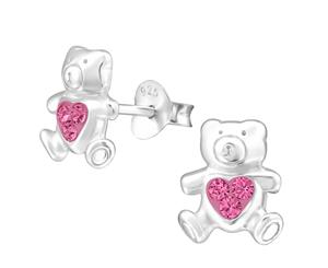 Sterling Silver Kids Bear Rose Stud earrrings made with Swarovski Crystal