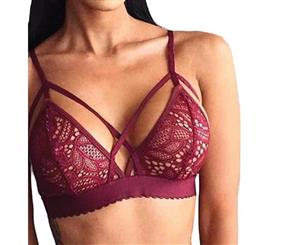 Strappy Lace Bralette Front Cross Strap Triangle Bra - Cage Lingerie Underwear - Red