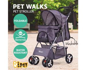 i.Pet Pet Stroller Dog Cat Cage Carrier Travel Pushchair Foldable Pram 4 Wheels Blue