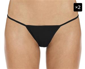 2 x Ambra Women's Seamless Singles Brazilian String - Black