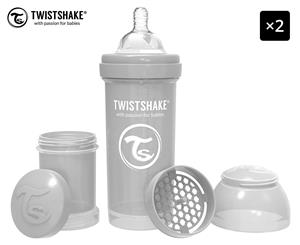 2 x Twistshake Anti-Colic 260mL Baby Bottle - Pastel Grey