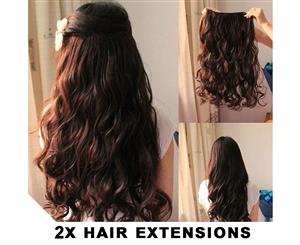 2Pcs Dark Brown 22" High Grade Synthetic Wavy Curly Clip-In Hair Extension 5 Clips 2X