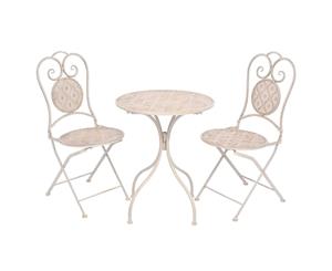 3 Piece Bistro Set Steel White Outdoor Balcony Patio Dining Furniture