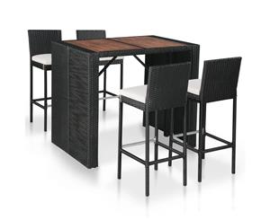 5 Piece Outdoor Bar Set Poly Rattan and Acacia Wood Black Table Chair