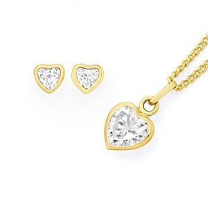 9ct Gold Kids' Earrings & Pendant Boxed Set