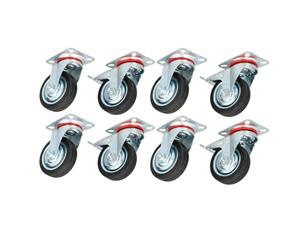 AB Tools 3 Inch 75mm Swivel + Swivel Castors with Brakes Wheels Trolley Furniture 8 Pack