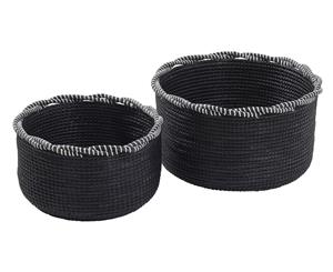 Amalfi 2Pc Anambila Seagrass Nested Stylish Storage Basket Set Black/White