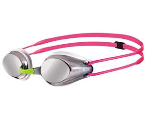 Arena Junior Racing Goggles Tracks Mirror Silver/White/Fuchsia