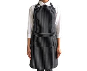 Black & White Butcher Stripe Bib Apron (100% Cotton Aprons With Pocket)