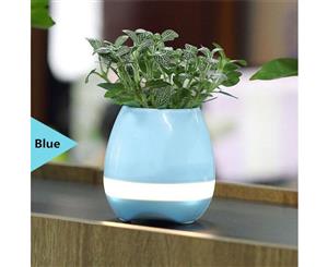 Bluetooth Speaker Music Pot Real Plant Flower Smart Touch Light Colour Decor - Blue