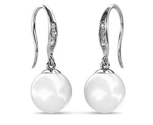 Chivalry Pearl Drop Earrings Embellished with Swarovski Crystal Pearls-White Gold/Pearl White