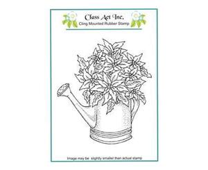 Class Act Cling Mounted Rubber Stamp 4.25In.X5.75In. Poinsettia Watering Can