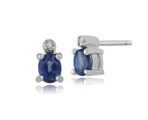 Classic Oval Light Blue Sapphire & Diamond Stud Earrings in 9ct White Gold