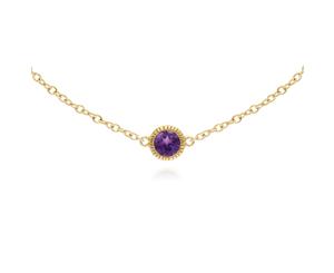 Classic Single Stone Round Amethyst Milgrain Bracelet in 9ct Yellow Gold