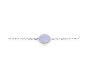 Classic Sugarloaf Blue Lace Agate Single Stone Bracelet in 925 Sterling Silver