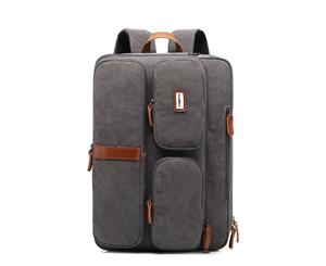 CoolBELL Mens 17.3 Inch Convertible Laptop Backpack-Canvas Grey