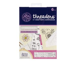 Crafters Companion Threaders Embroidery Transfer Sheets Spring Collection 8 inch X8 inch 6 pack