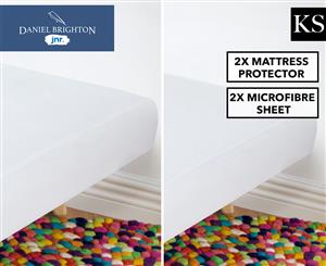 Daniel Brighton Junior 2x Mattress Protector & Microfibre King Single Bed Sheet Set