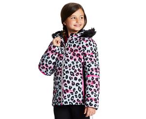 Dare 2b Girls Elusive Water Repellent Hooded Ski Coat Jacket - WhiteLeopard