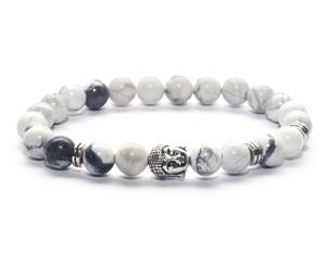 Decked-Up Men's Beads Bracelets - White Beads with Silver Buddha Charm