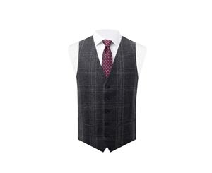 Dobell Mens Dark Grey Check Vest Regular Fit