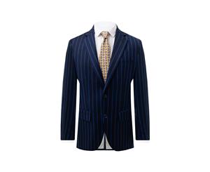 Dobell Mens Navy Suit Jacket Regular Fit Blue Pinstripe