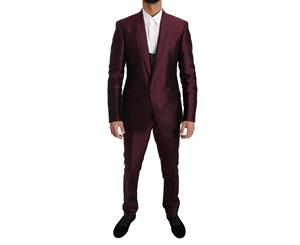 Dolce & Gabbana Slim Fit Bordeaux Silk 3 Piece Martini Suit