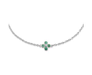 Floral Round Emerald Bezel Set Clover Bracelet in 925 Sterling Silver