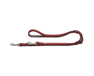 Hunter Canadian Elk Leather Dog Training Lead 3-Way Adjustable - Chili Red/Mocha