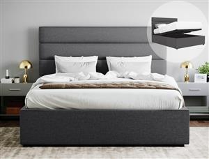 King Size Gas Lift Fabric Bed Frame (Benny Collection Charcoal)