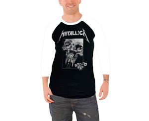 Metallica T Shirt Damage Inc Distressed Band Logo Official Mens Baseball Shirt - Black