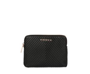 Mocha Chevron Zip Around Leather Clutch - Black