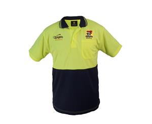 Newcastle Knights NRL Short Sleeve HI VIS Polo Work Shirt Yellow Navy