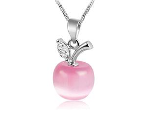 Opal Apple Pendant Necklace-White Gold/Pink