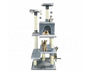 PawZ 1.7M Cat Scratching Post Tree Gym House Condo Furniture Scratcher Wood Grey