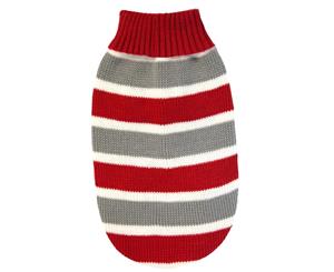 Pet One Red/Grey 25cm KomfyKnit Striped Dog & Puppy Jumper