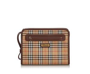 Pre-Loved Burberry Haymarket Check Canvas Clutch Bag