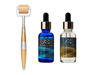 Re Eyes & Face Micro-Needle Derma Roller + BFGF Repair Serum + 24K Gold Anti-Wrinkle Serum