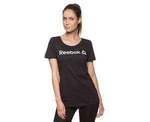 Reebok Women's Linear Read Scoop Neck Tee / T-Shirt / Tshirt - Black/White