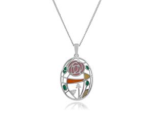 Rennie Mackintosh Round Topaz Rose Oval Pendant in 925 Sterling Silver