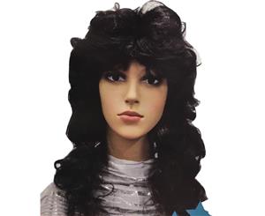 Retro Wig Curly Long Hair Disco Punk Rock Party Costume 60s 70s New - Black - Black