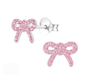 Sterling Silver Kids Light Rose Bow Stud earrrings made with Swarovski Crystal