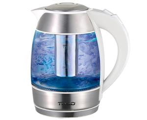 TODO 1.8L Glass Cordless Kettle 2200W Blue Led Light Kitchen Water Jug White 360