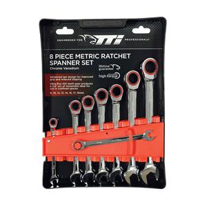 TTI 8 Piece Metric Antislip 100T Ratcheting Open End Spanner Set