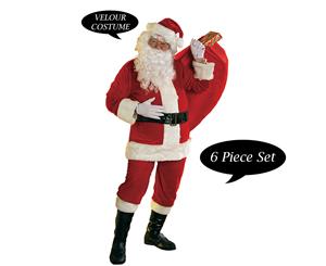 Velour Santa Suit Christmas Costume 6 Piece - Adult Standard